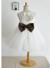 Ivory Lace Tulle Keyhole Back Cute Flower Girl Dress With Leopard Sash